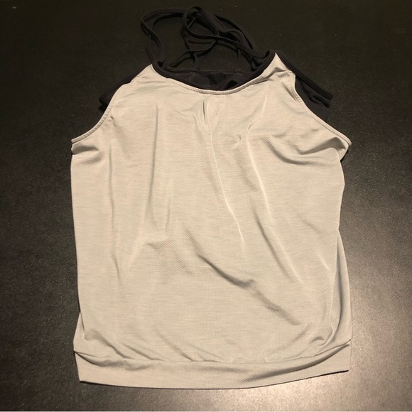 ATHLETA White Black Strappy Tank Top Athletic Built in Sports Bra Womens Medium - Picture 1 of 7